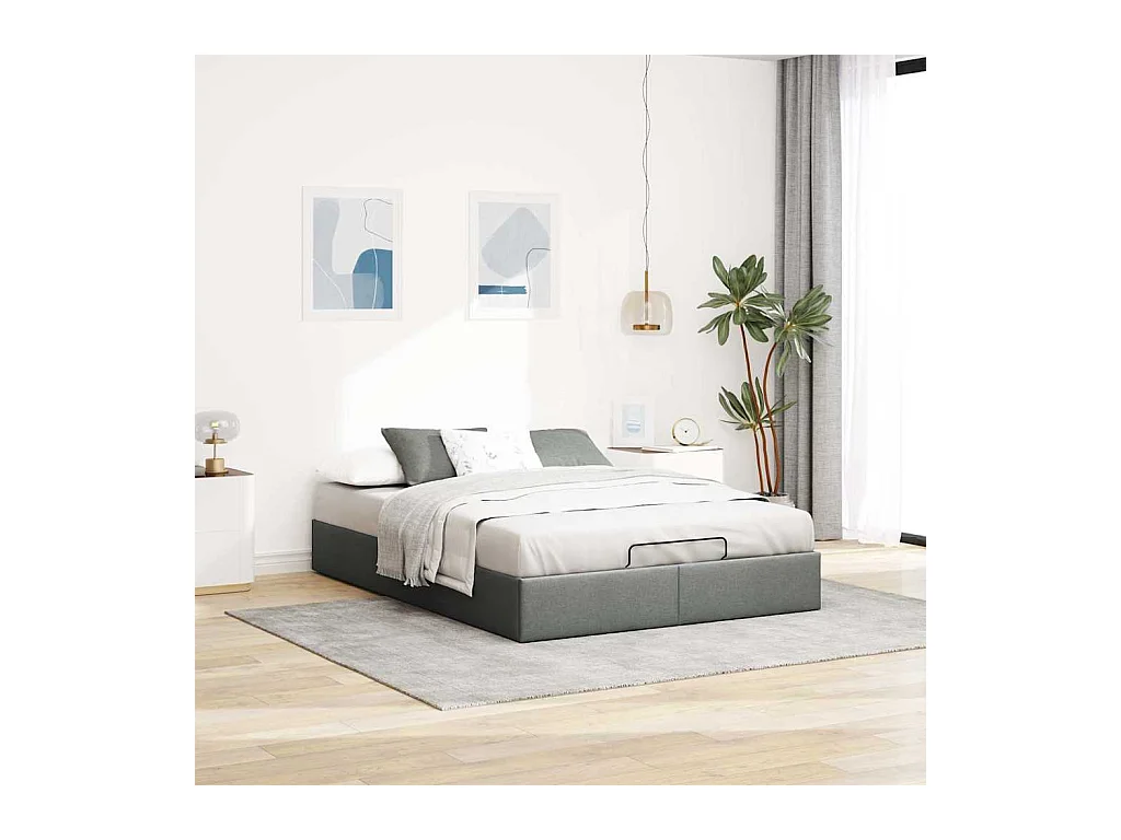Cadre de lit ottoman sans matelas gris foncé 140x190 cm tissu