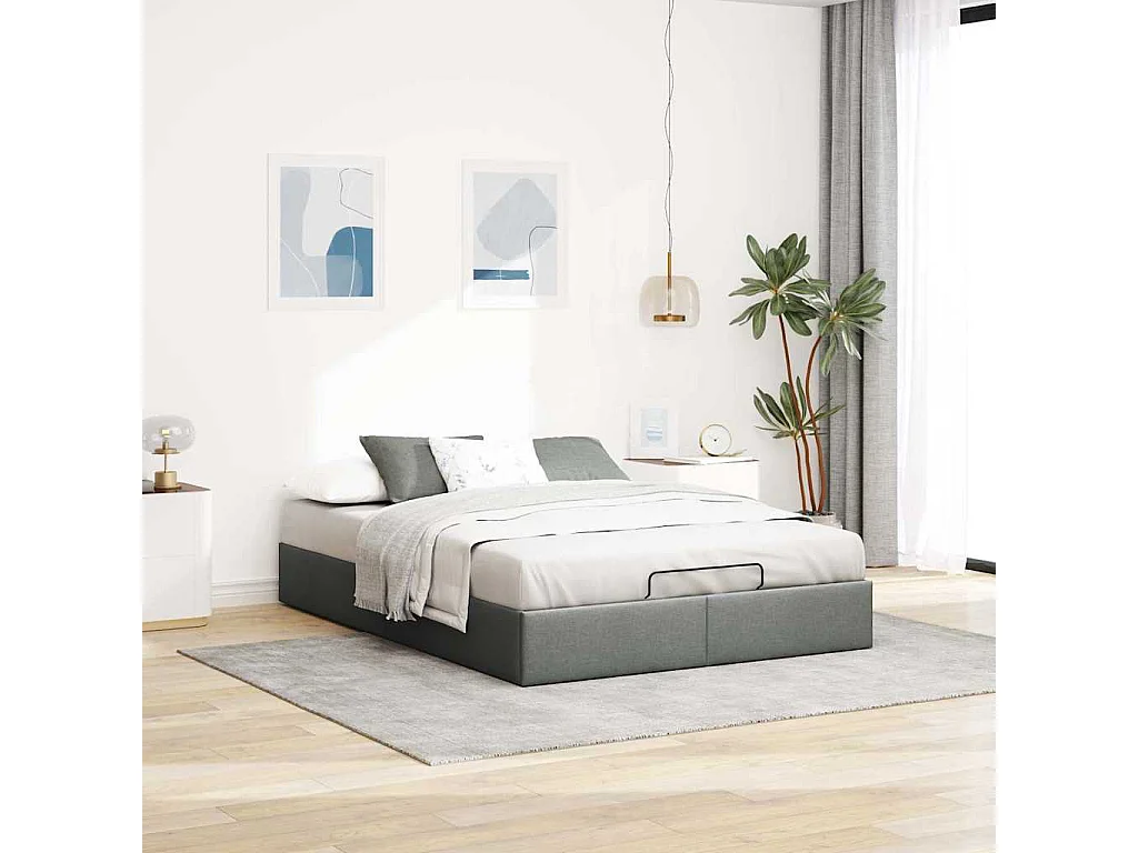 Cadre de lit ottoman sans matelas gris foncé 140x190 cm tissu