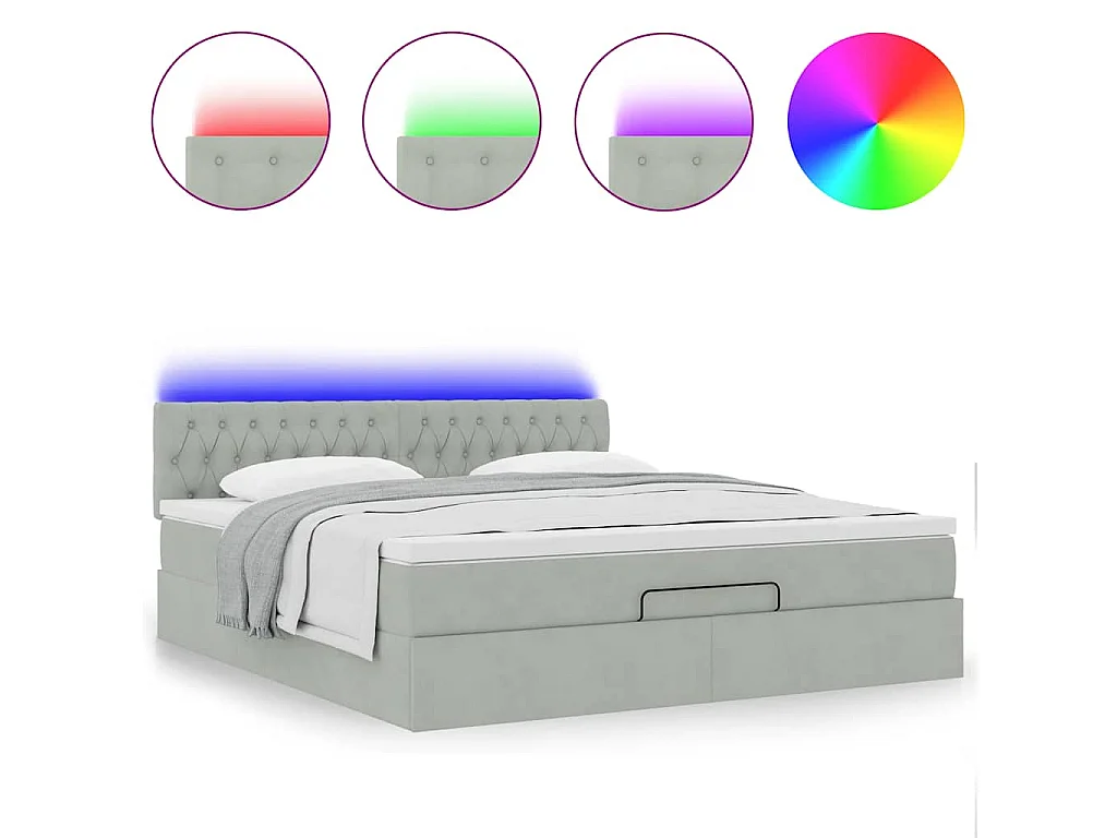 Cadre de lit ottoman avec matelas gris clair 160x200 cm velours