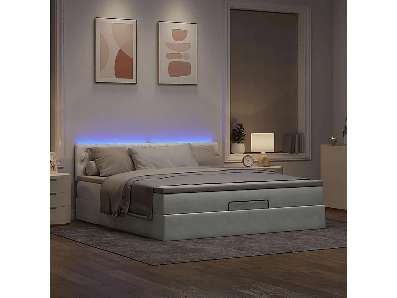 Cadre de lit ottoman avec matelas gris clair 160x200 cm velours