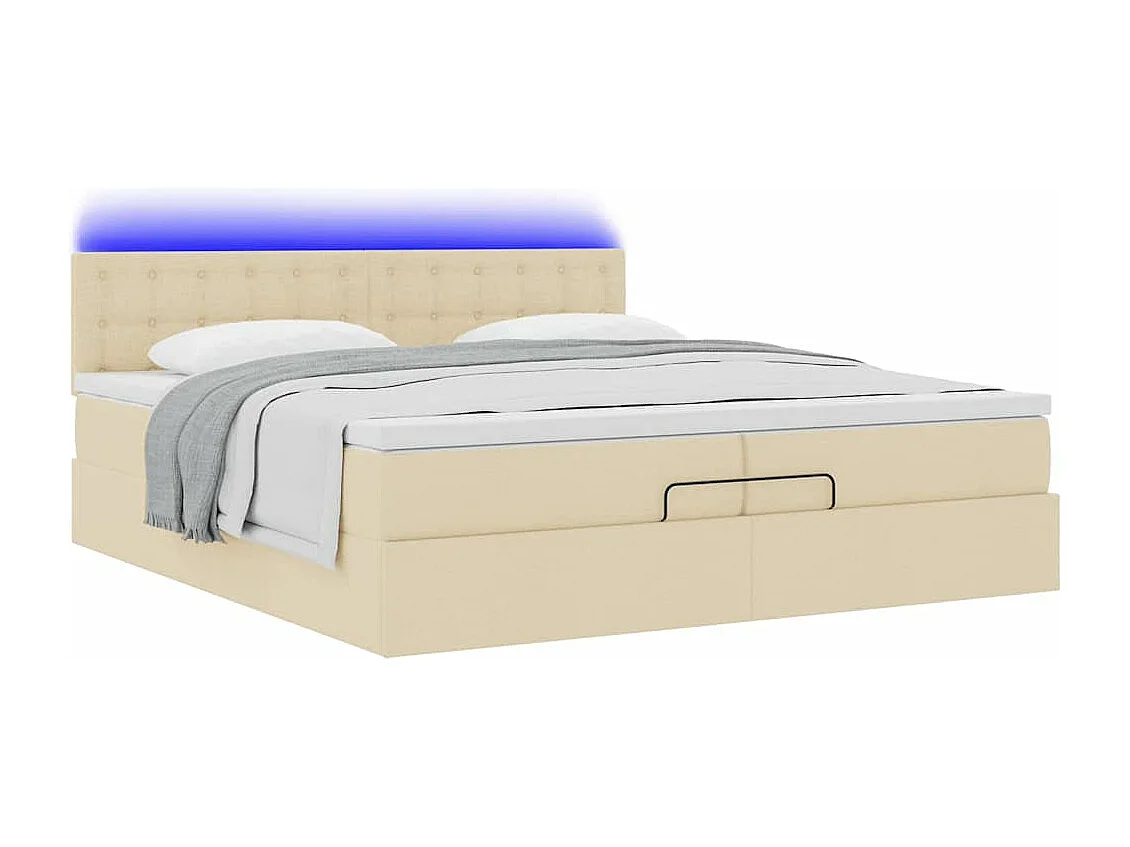 Cadre de lit ottoman avec matelas crème 200x200cm tissu