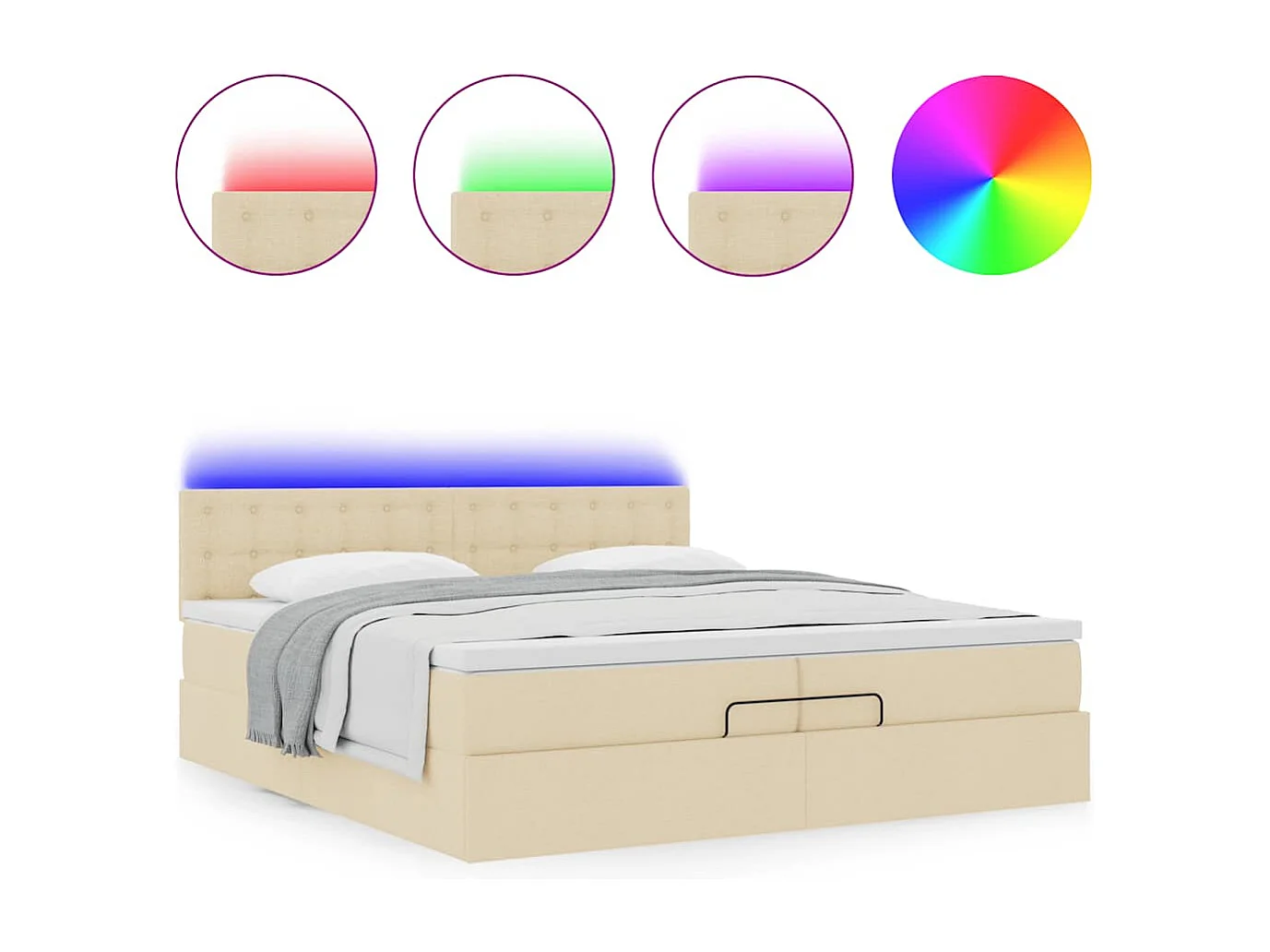 Cadre de lit ottoman avec matelas crème 200x200cm tissu