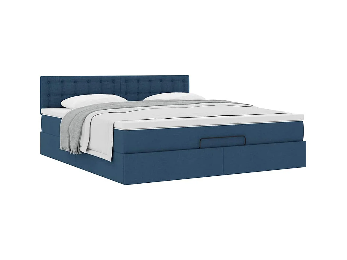Cadre de lit ottoman avec matelas bleu 180x200 cm tissu