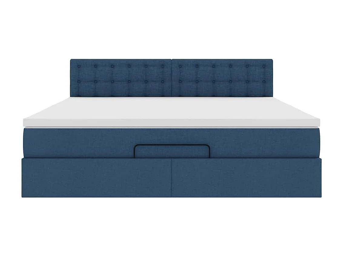 Cadre de lit ottoman avec matelas bleu 180x200 cm tissu
