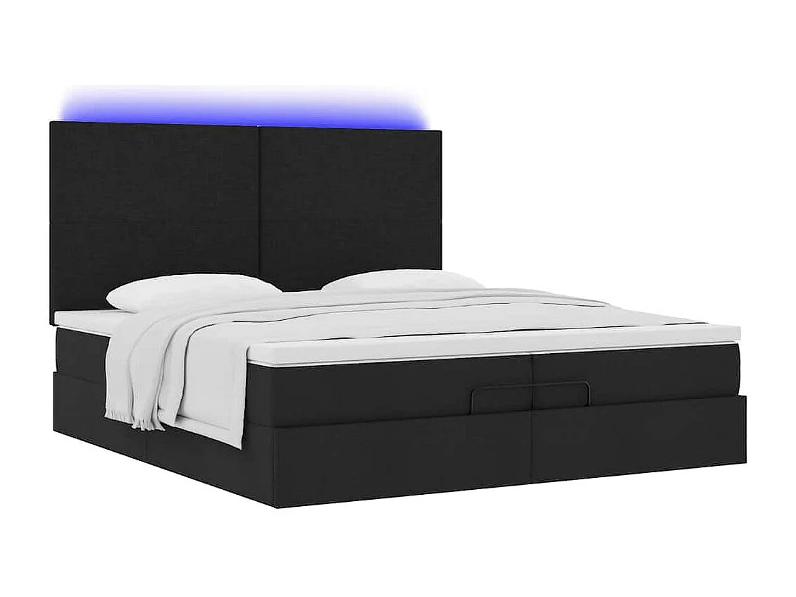 Cadre de lit ottoman avec matelas noir 200x200cm tissu