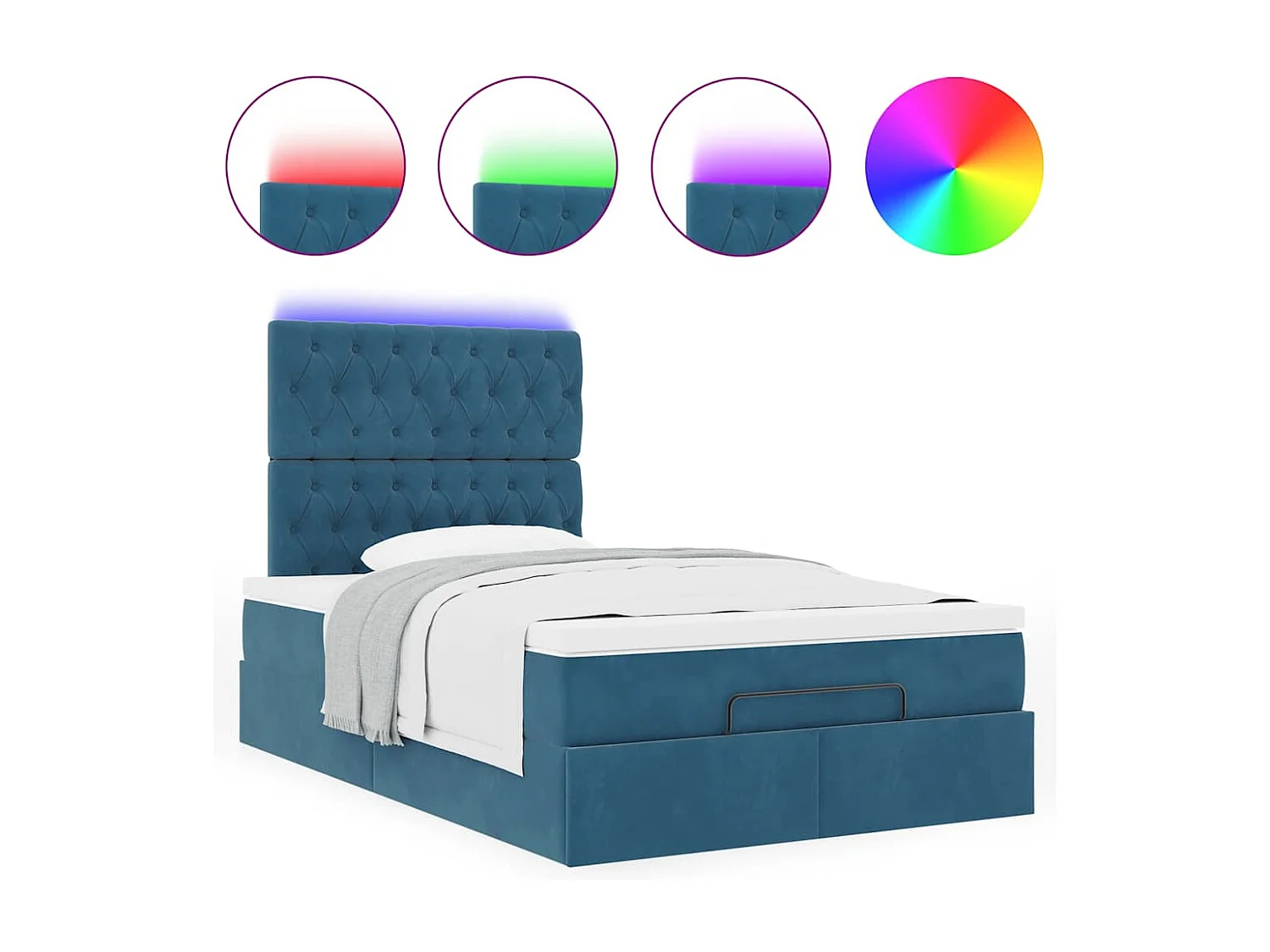 Cadre de lit ottoman avec matelas bleu foncé 120x200 cm velours