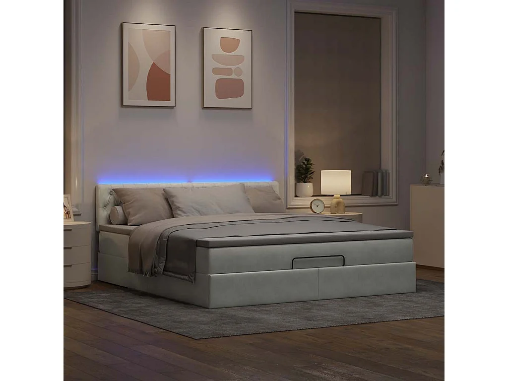 Cadre de lit ottoman avec matelas gris clair 180x200 cm velours