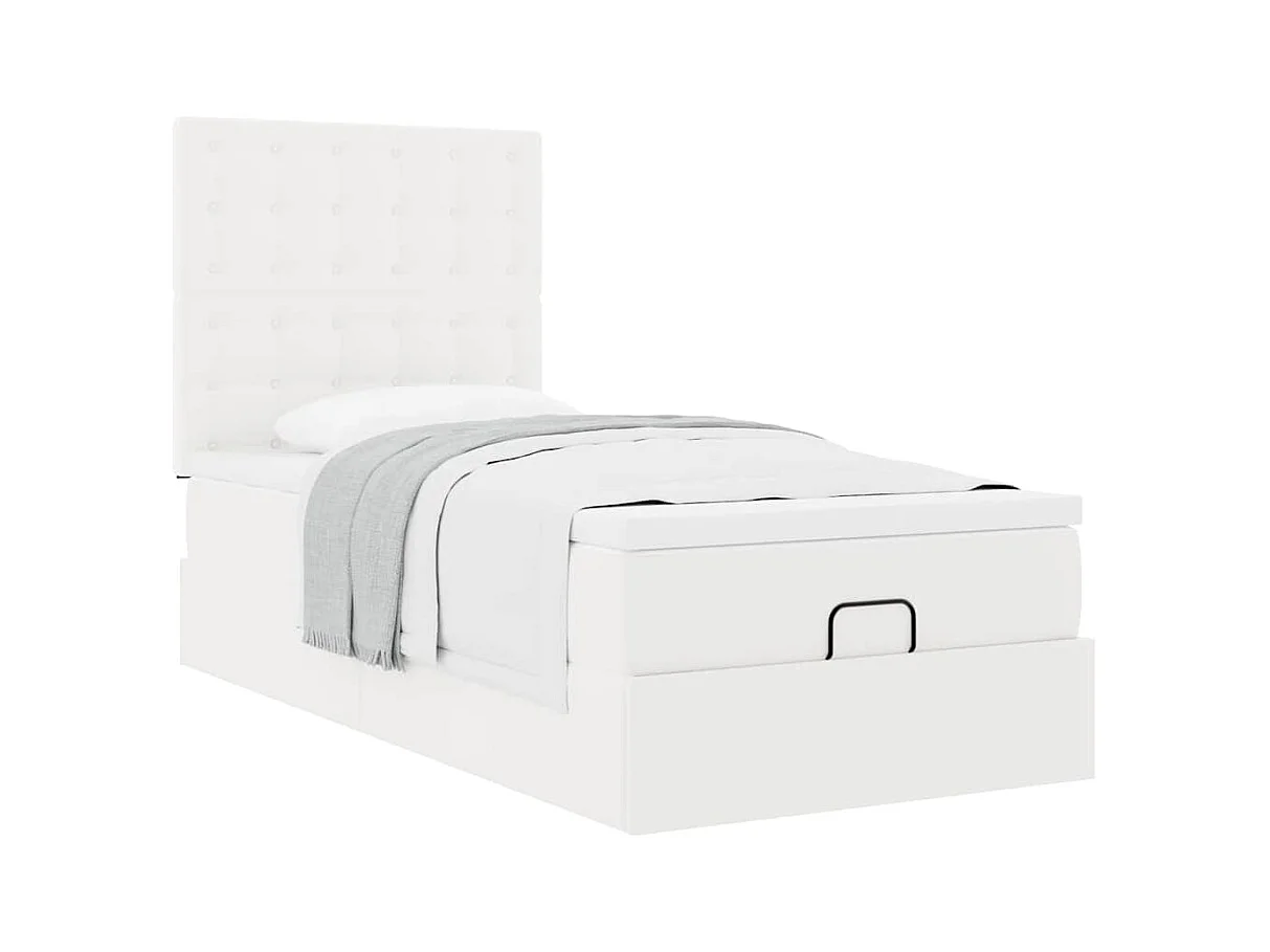 Cadre de lit ottoman avec matelas blanc 90x190 cm similicuir