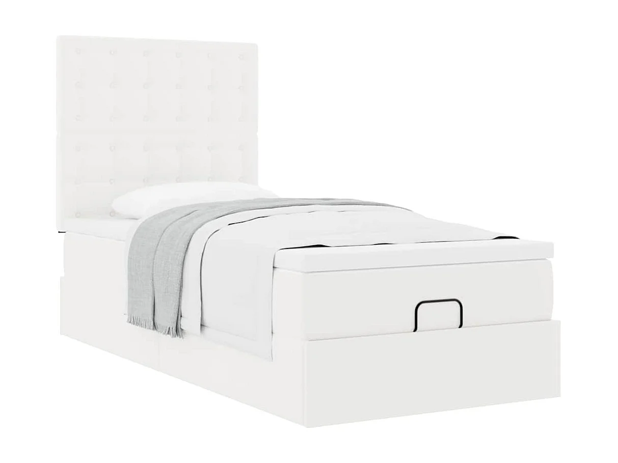moldura de cama síriaXL otomana com colchão branco couro falso