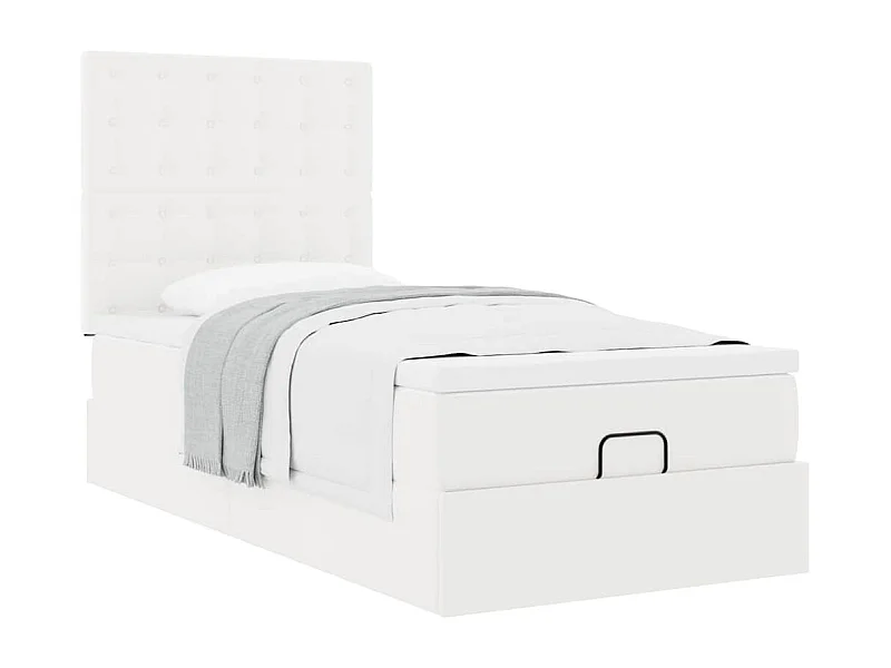 moldura de cama síriaXL otomana com colchão branco couro falso