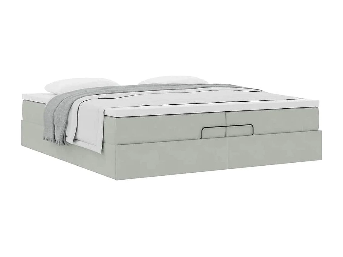 Cadre de lit ottoman avec matelas gris clair 200x200 cm velours