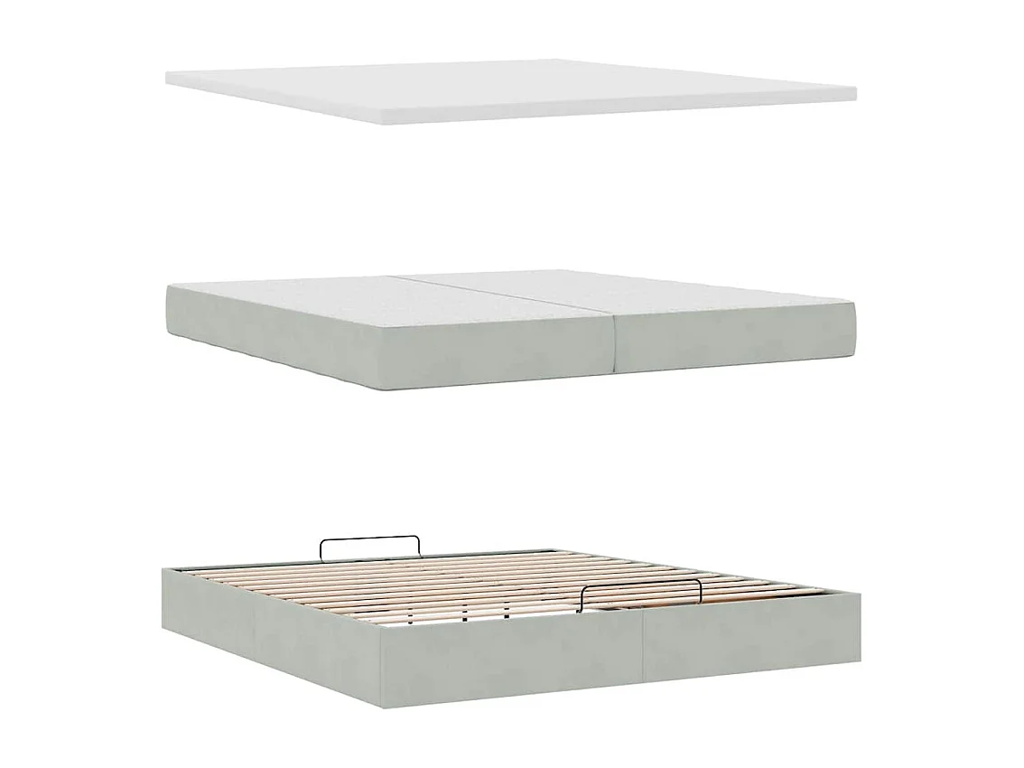 Cadre de lit ottoman avec matelas gris clair 200x200 cm velours