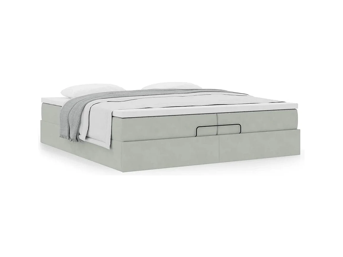 Cadre de lit ottoman avec matelas gris clair 200x200 cm velours