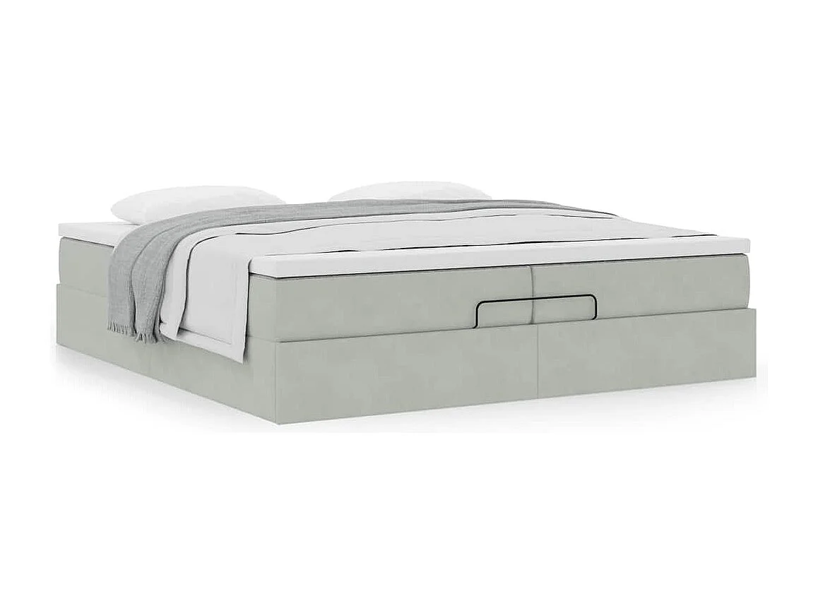 Cadre de lit ottoman avec matelas gris clair 200x200 cm velours