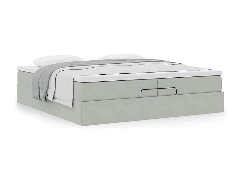 Cadre de lit ottoman avec matelas gris clair 200x200 cm velours