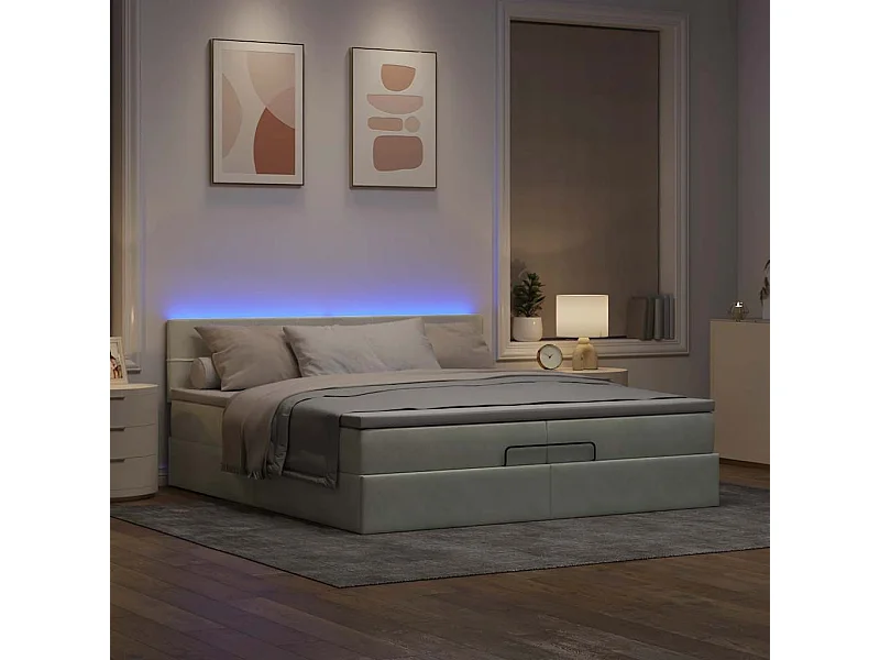 Cadre de lit ottoman avec matelas gris clair 200x200 cm velours