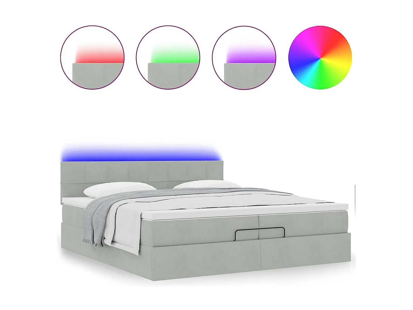 Cadre de lit ottoman avec matelas gris clair 200x200 cm velours