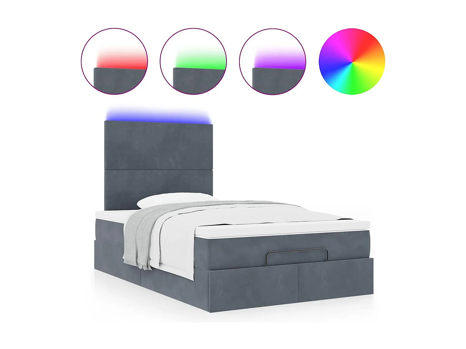 Cadre de lit ottoman avec matelas gris foncé 120x190 cm velours