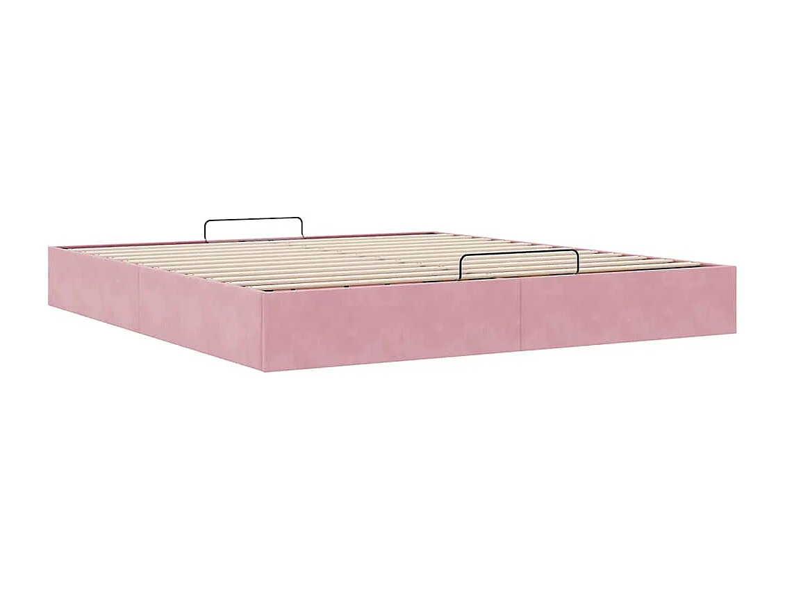 Estructura cama otomana sin colchón terciopelo rosa 180x200 cm