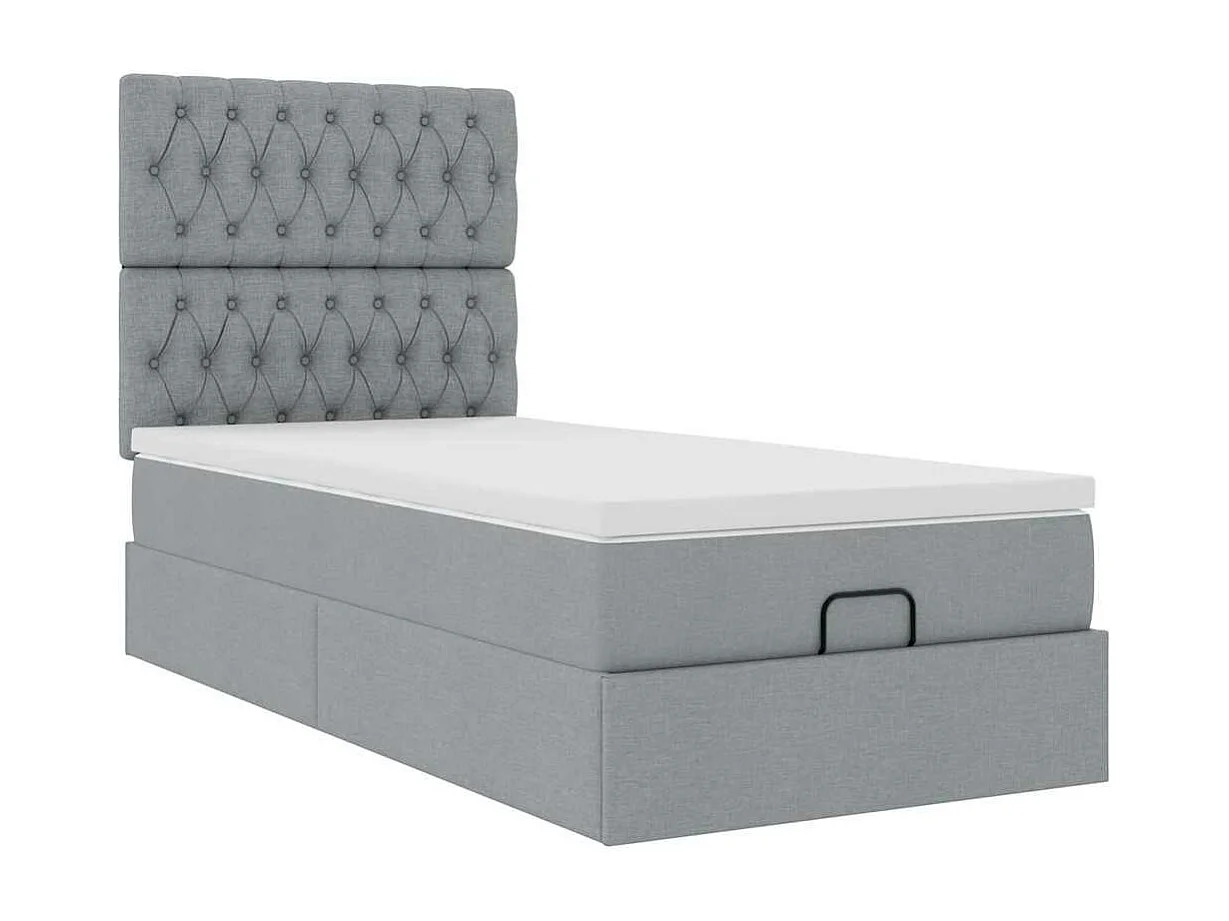 Cadre de lit ottoman avec matelas gris clair 80x200 cm tissu