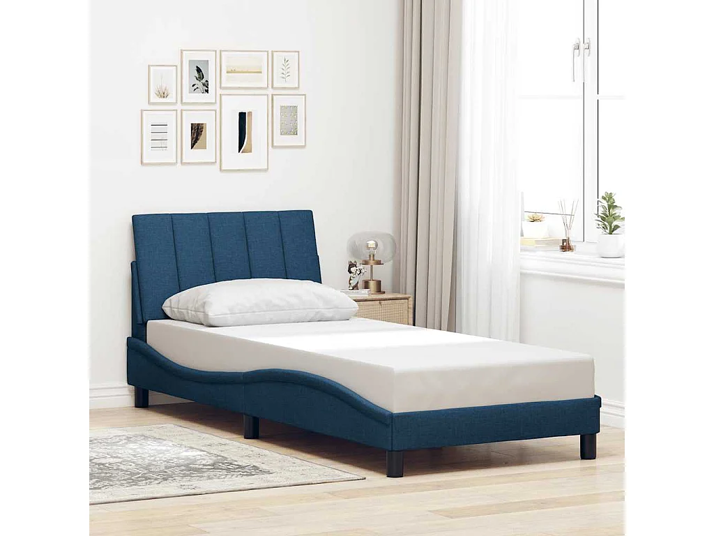 Estructura de cama sin colchón tela azul 80x200 cm