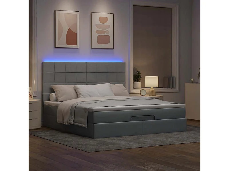 Cadre de lit ottoman et matelas gris clair 160x200cm tissu