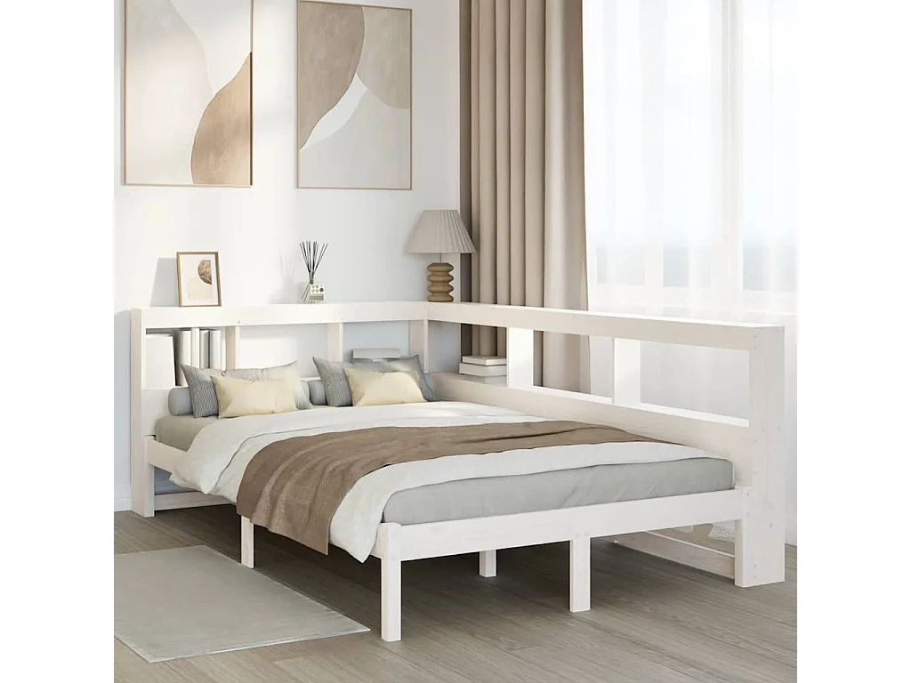 Bed met boekenkast zonder matras grenenhout wit 120x190 cm