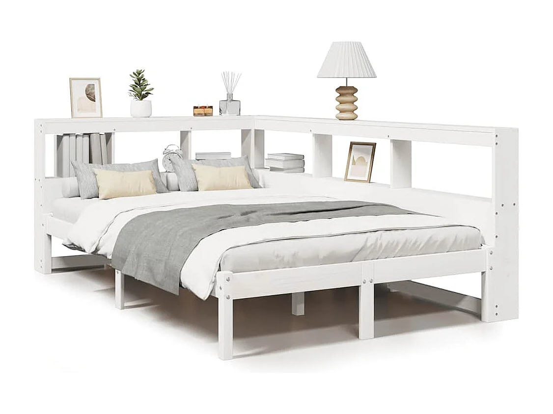 Bed met boekenkast zonder matras grenenhout wit 120x190 cm