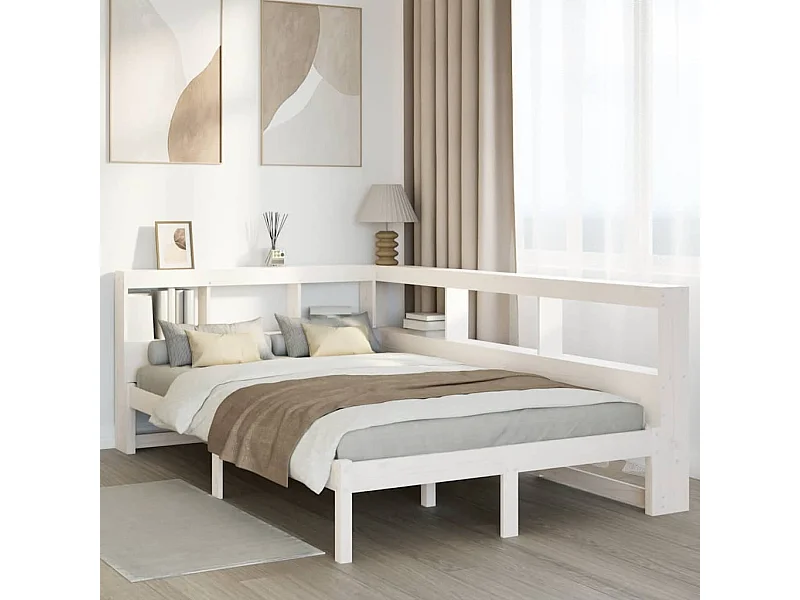 Lit bibliothèque sans matelas blanc 120x190 cm bois pin massif