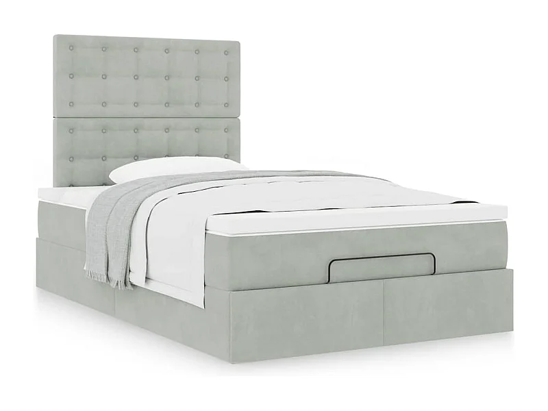 Cadre de lit ottoman avec matelas gris clair 120x190 cm velours