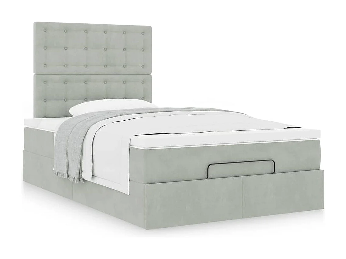 Cadre de lit ottoman avec matelas gris clair 120x190 cm velours