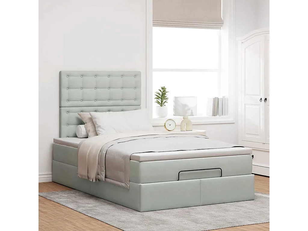 Cadre de lit ottoman avec matelas gris clair 120x190 cm velours