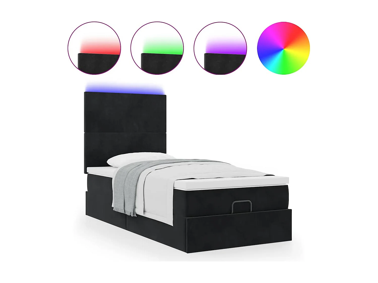 Cadre de lit ottoman avec matelas noir 100x200cm velours