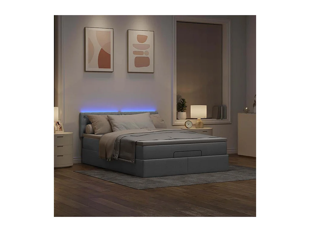 Ottoman bed met matras en LED's 140x200cm stof lichtgrijs