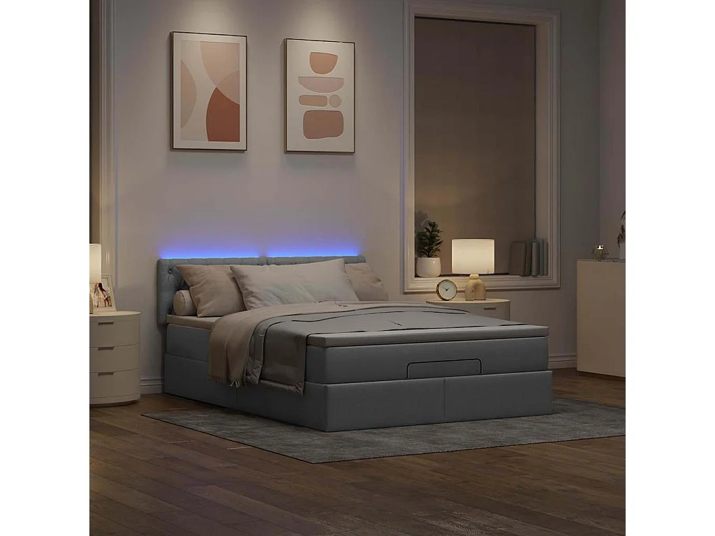 Ottoman bed met matras en LED's 140x200cm stof lichtgrijs