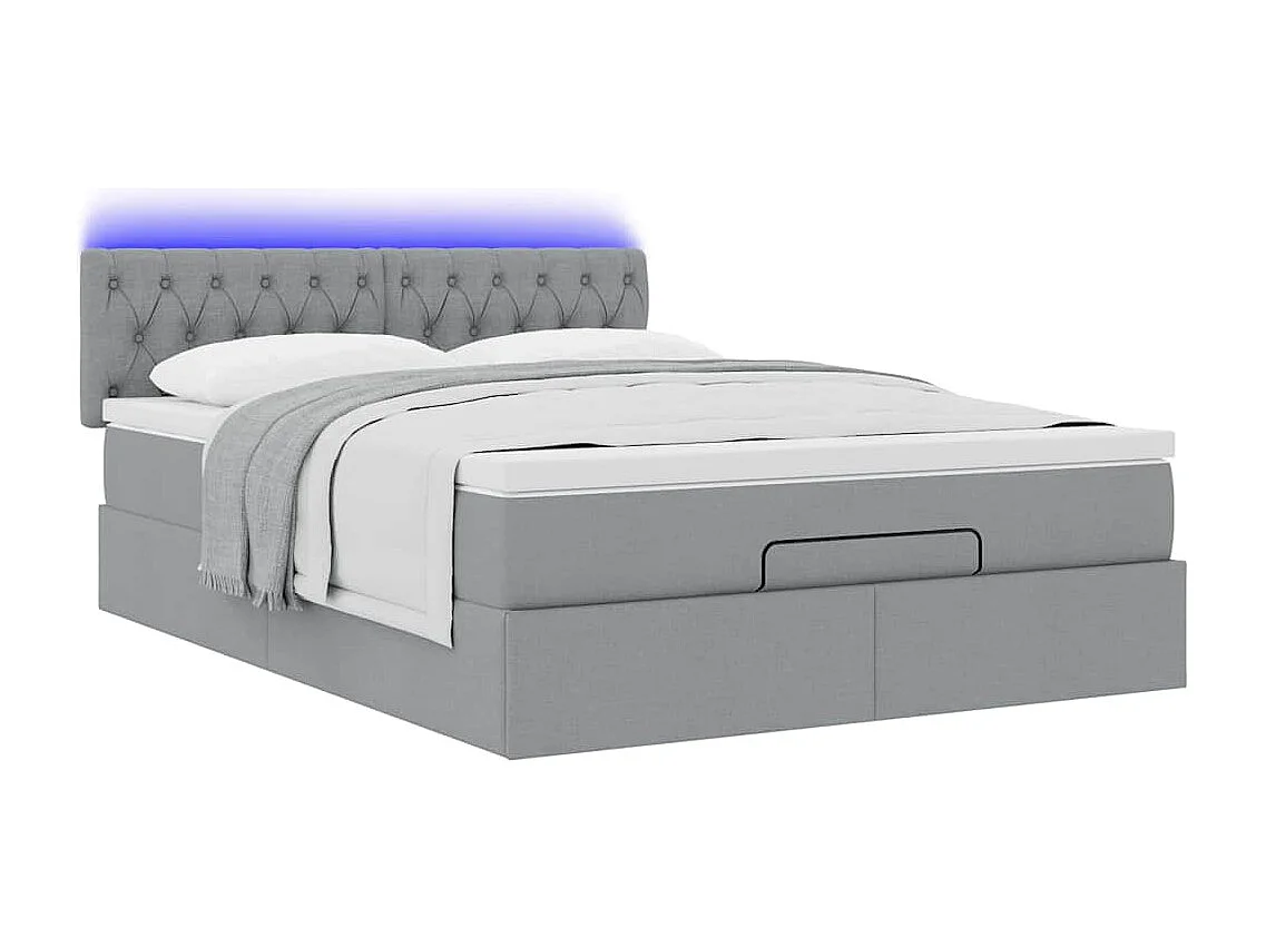 Ottoman bed met matras en LED's 140x200cm stof lichtgrijs