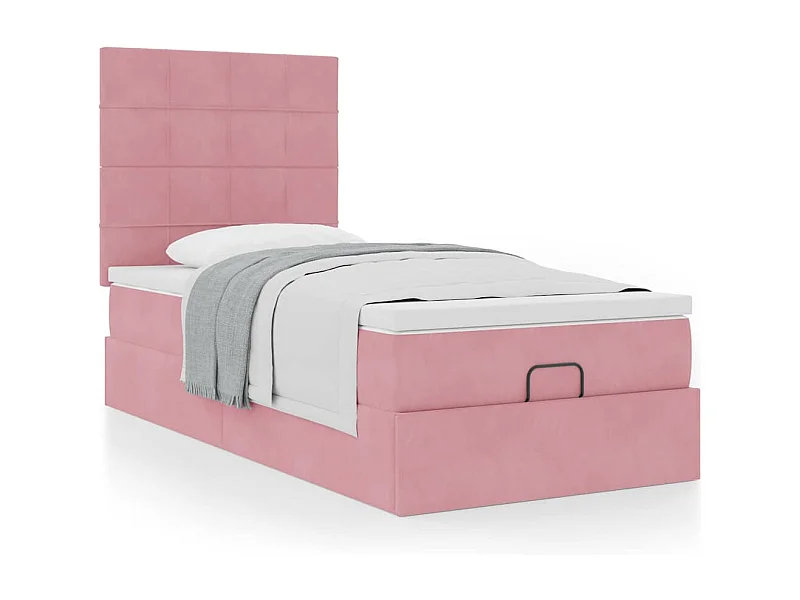 Cadre de lit ottoman avec matelas rose 100x200 cm velours