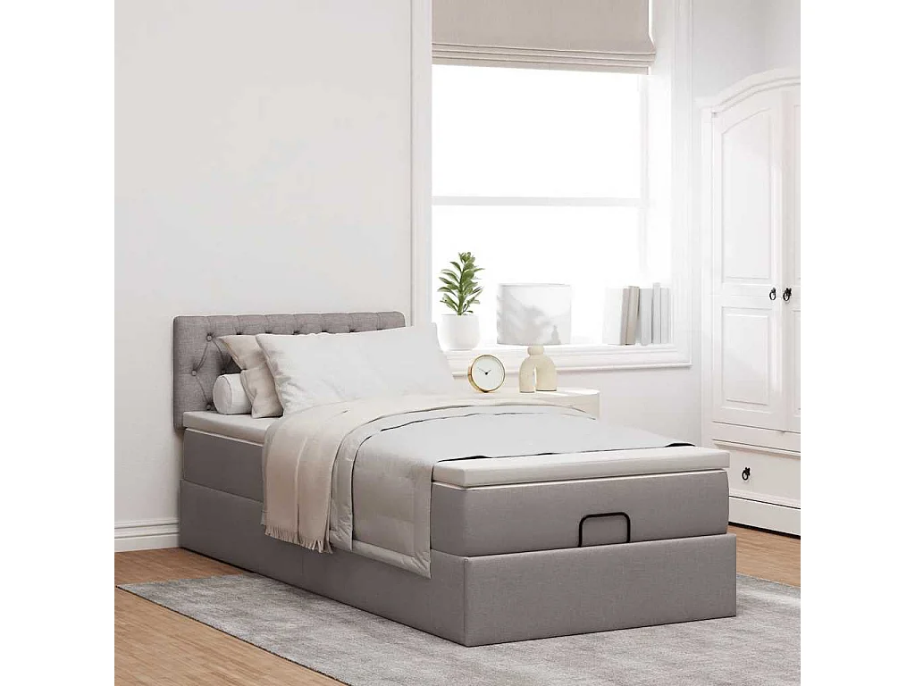 Estructura de cama otomana colchón tela gris pardo 90x190cm