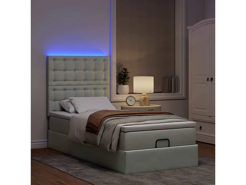 Cadre de lit ottoman et matelas gris clair 100x200 cm velours