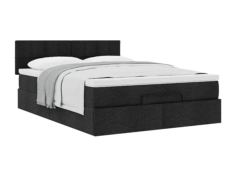 Cadre de lit ottoman avec matelas noir 140x200 cm tissu