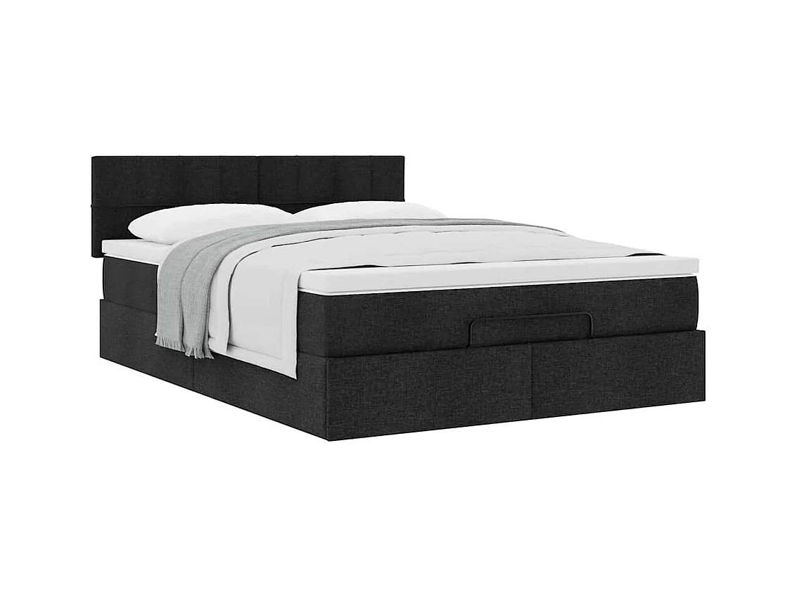Cadre de lit ottoman avec matelas noir 140x200 cm tissu