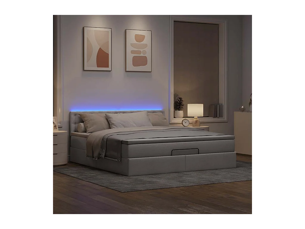 Cadre de lit ottoman avec matelas taupe 160x200 cm tissu