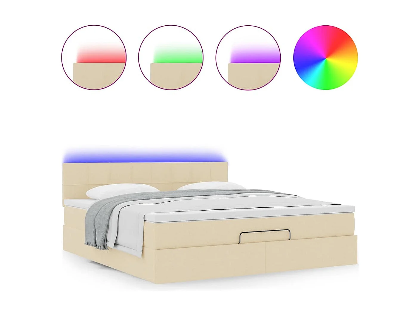 Cadre de lit ottoman avec matelas crème 180x200 cm tissu