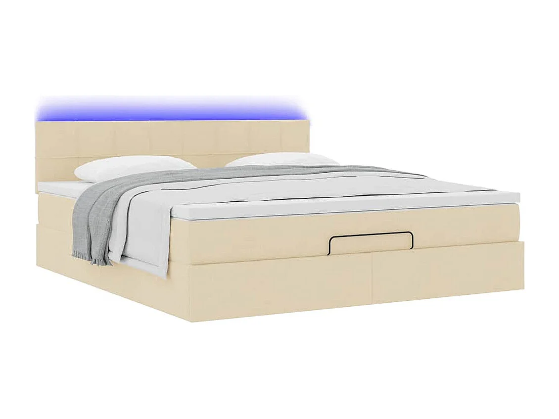 Cadre de lit ottoman avec matelas crème 180x200 cm tissu