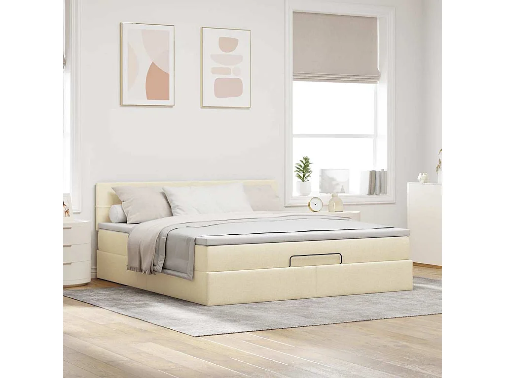 Estrutura de cama otomana com creme de colchão 180x200cm tecido