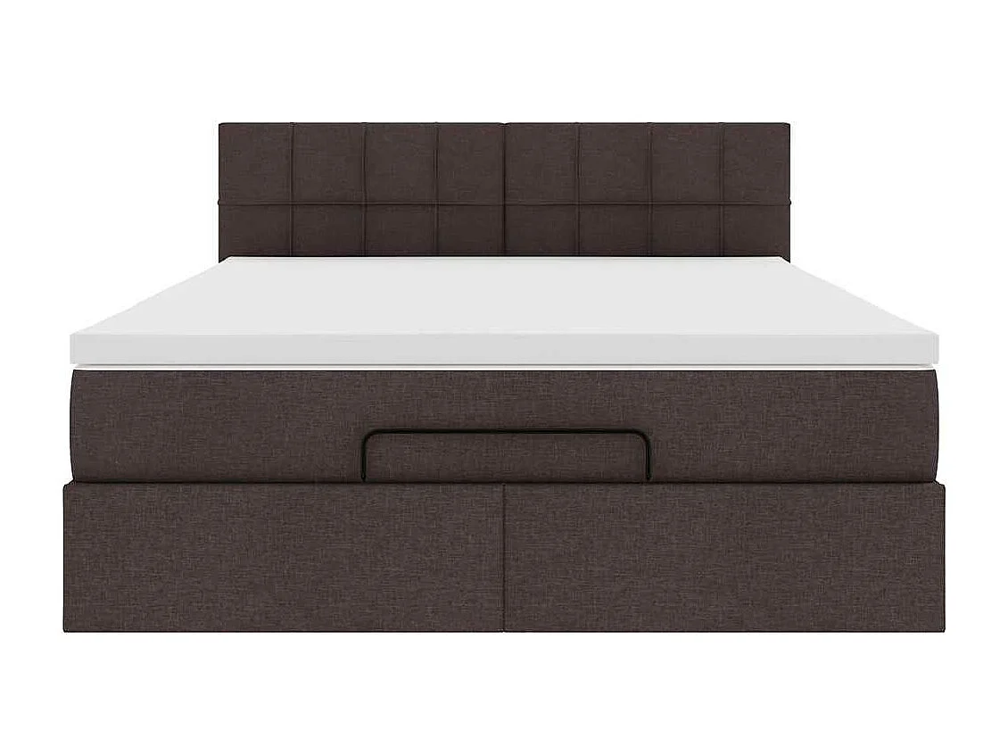 Cadre de lit ottoman avec matelas marron foncé 140x200 cm tissu