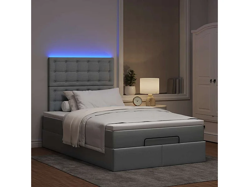 Cadre de lit ottoman et matelas gris clair 120x200 cm tissu