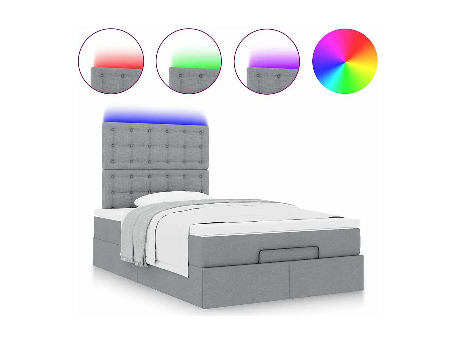 Cadre de lit ottoman et matelas gris clair 120x200 cm tissu