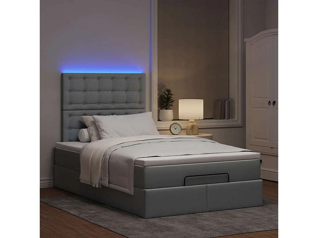 Cadre de lit ottoman et matelas gris clair 120x200 cm tissu