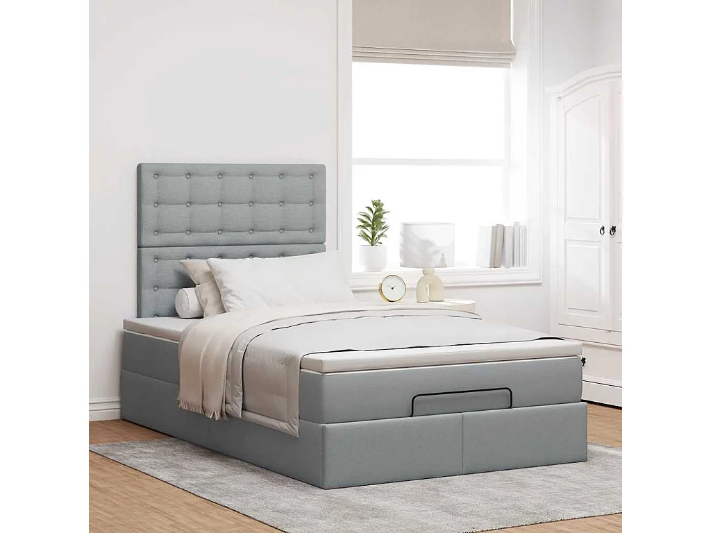 Cadre de lit ottoman et matelas gris clair 120x200 cm tissu